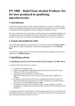 PN 1888 – Relief from Alcohol Products Tax for beer produced in