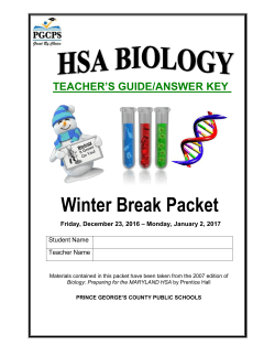 Grade 10 Biology HSA Winter Break Answer Key 2016