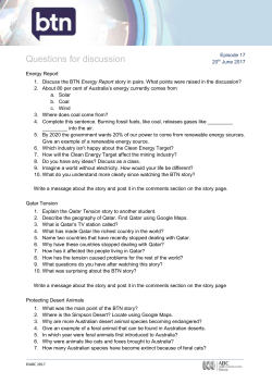 Questions for discussion Energy Report Discuss the BTN Energy