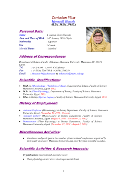 Dr. Mervat H. Hussin, Ph.D., Algal Physiology