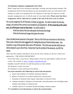 AP Chemistry Summer Assignments 2017