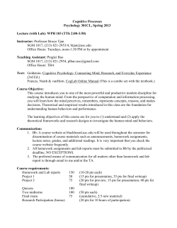 Cognitive Processes Psychology 301CL, Spring 2013