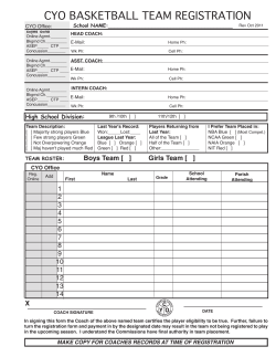 CYO BASKETBALL TEAM REGISTRATION