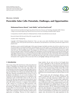Perovskite Solar Cells: Potentials, Challenges, and Opportunities
