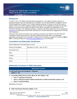 AESO 2018 ISO Tariff Application