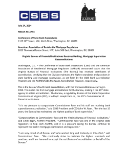 July 24, 2014 MEDIA RELEASE Conference of State Bank