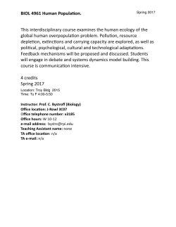 BIOL 4961 Human Popula on. This interdisciplinary course