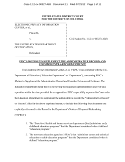 EPIC`s Motion to Supplement the Administrative Record and