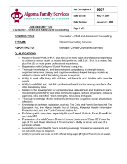 Counsellor &ndash; Child and Adolescent Counselling