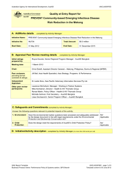 Quality at Entry Report for PREVENT Community