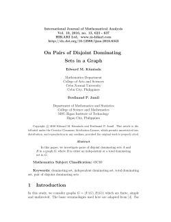 On Pairs of Disjoint Dominating Sets in a Graph 1