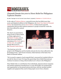 Chumash Donate $10k to Direct Relief for Philippines Typhoon
