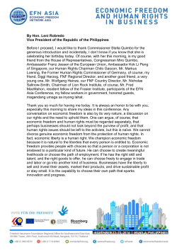EFN ASIA 2016 &ndash; Vice President Leni Robredo Speech Transcript