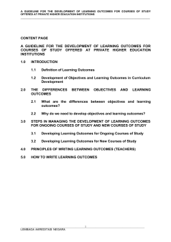 content page a guideline for the development of learning outcomes