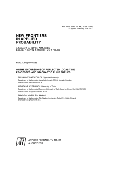NEW FRONTIERS IN APPLIED PROBABILITY