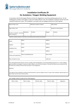 Installation Certificate 29 for Acetylene / Oxygen Welding Equipment