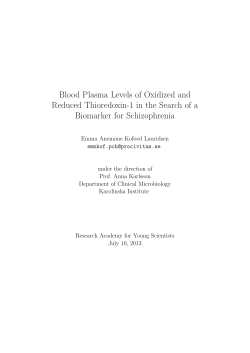 Blood Plasma Levels of Oxidized and Reduced Thioredoxin