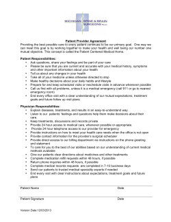 Patient Provider Agreement Providing the best possible care to