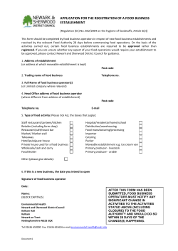 Food Business Registration Form - Newark and Sherwood District