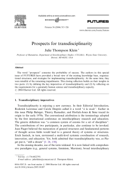 Prospects for transdisciplinarity