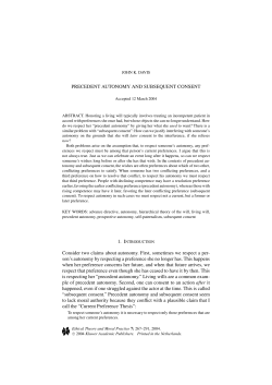 PRECEDENT AUTONOMY AND SUBSEQUENT CONSENT