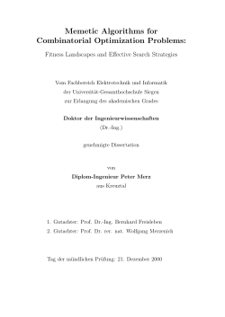 Memetic Algorithms for Combinatorial Optimization