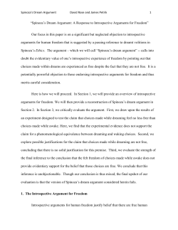 Spinoza`s Dream Argument David Rose and James Petrik 1