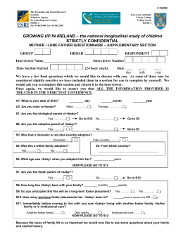 Primary Caregiver Supplementary Questionnaire