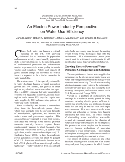 An Electric Power Industry Perspective on Water Use Efficiency