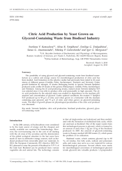 Citric Acid Production by Yeast Grown on Glycerol