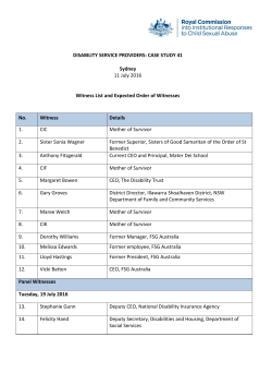 CASE STUDY 41 Sydney 11 July 2016 Witness List and Expected
