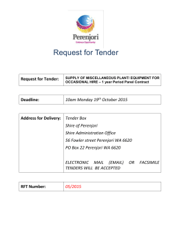 16 Request for Tender &ndash; Supply of Plant