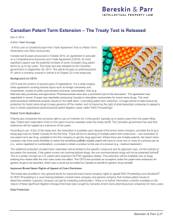 Canadian Patent Term Extension – The Treaty Text is Released