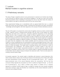 7. Lecture Mental models in cognitive science 7.1Preliminary remarks