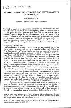A CURRENT AND FUTURE AGENDA FOR COGNITIVE