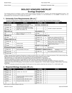 BIOLOGY HONOURS CHECKLIST Ecology Emphasis