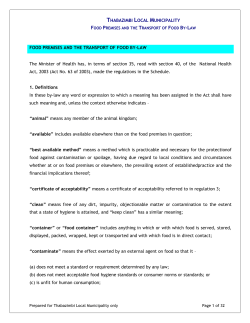 Food Premises and the Transport of Food By Law