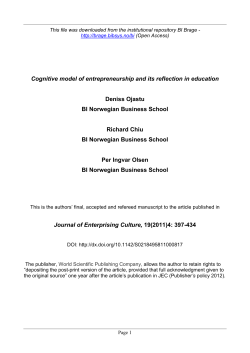 Cognitive model of entrepreneurship and its reflection
