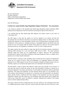 Agency certification letter - Regulation Impact Statement Updates