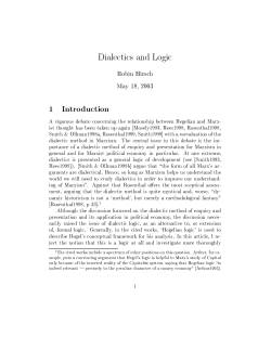 Dialectics and Logic Robin Hirsch May 18, 2003 1 Introduction A