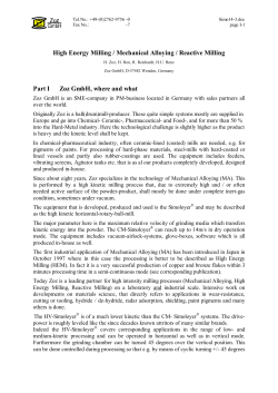 High Energy Milling / Mechanical Alloying / Reactive