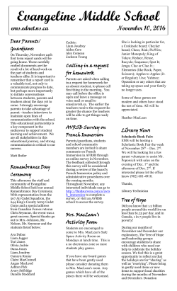 Dear Parents/Guardians - Evangeline Middle School