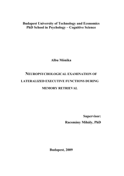 Cognitive Science Albu M&oacute;nika Supervisor
