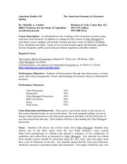 American Studies 310 The American Economy in Literature Spring