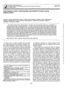 Trace Element Levels in Drinking Water and Cognitive Function