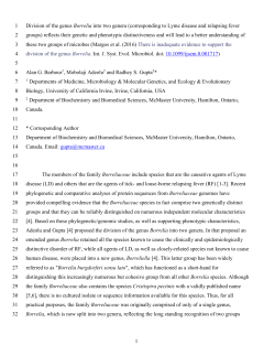 Division of the genus Borrelia into two genera (corresponding to