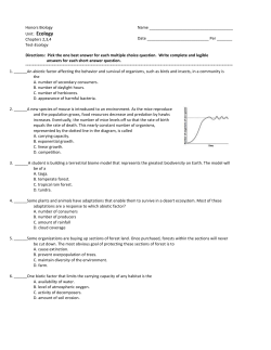 Honors Biology Unit: Ecology Chapters 2,3,4 Test
