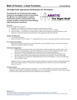 Math of Finance &ndash; Linear Functions