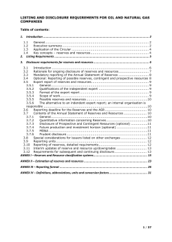 LISTING AND DISCLOSURE REQUIREMENTS FOR OIL