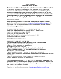 Graham Foundation INQUIRY FORM WORKSHEET The Graham